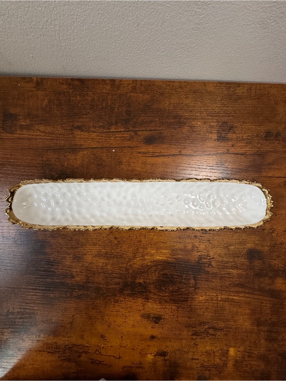 Luna Park Olive Appetizer Serving Dish - Textured White Ceramic with Gold Trim